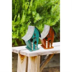 Alpine Corp YEN134HH-TUR Artful Wooden Bird House, Turqoise