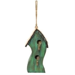 Alpine Corp YEN144HH-GN Swirly Wooden Bird House, Green