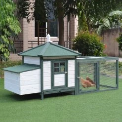 212 Main D51-092GN PawHut 77 In. Wooden Chicken Coop Hen House Poultry Cage With Weatherproof Roof, Green