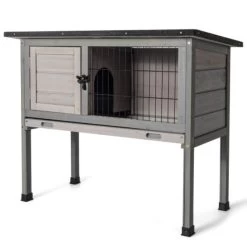 Total Tactic PW10008 Small Elevated Rabbit Hutch With Hinged Asphalt Roof & Removable Tray