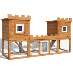 Online Gym Shop CB17603 Outdoor Wooden Chicken Coop Rabbit Hutch House Pet Cage Double House With Run - 76 In. & Large