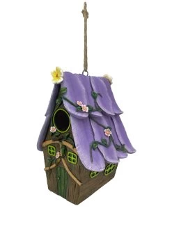 Red Carpet Studios 40919 Resin Outdoor Hanging Bird House, Purple Roof