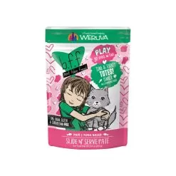 Best Feline Friend PLAY! Pate Lovers Aw Yeah Grain-Free Wet Cat Food Pouches -Pet Products TunaTurkeyTotesFront