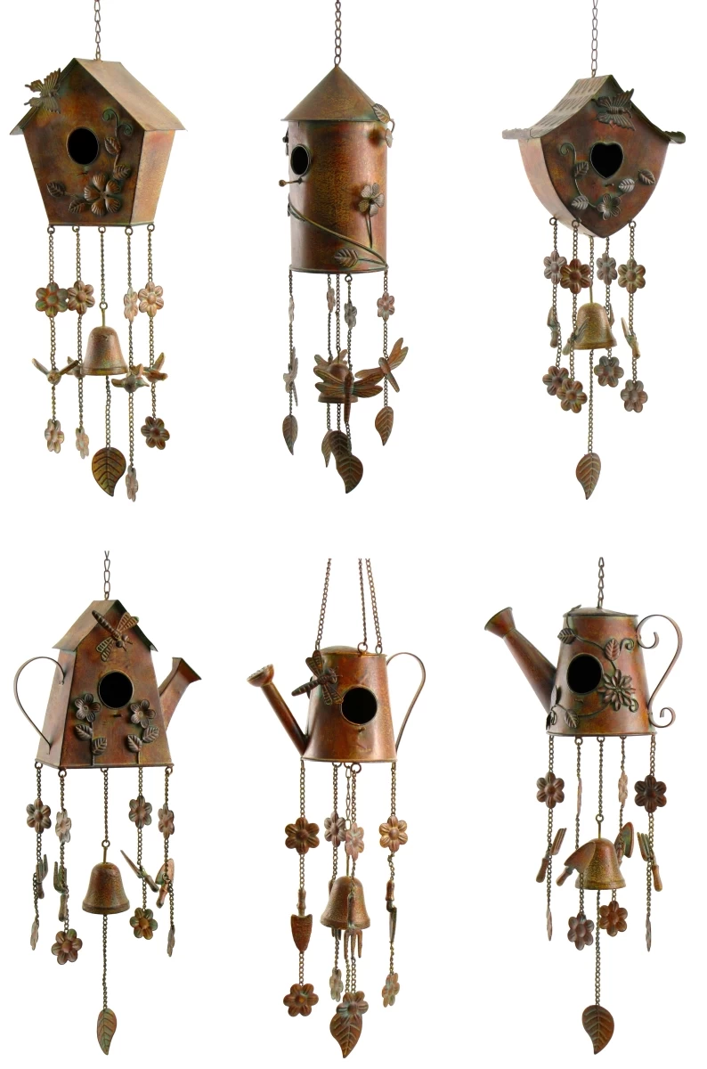Zaer LS132817 Assorted Style Hanging Birdhouse Wind Chimes - Set Of 6 3 Zaer LS132817 Assorted Style Hanging Birdhouse Wind Chimes - Set Of 6